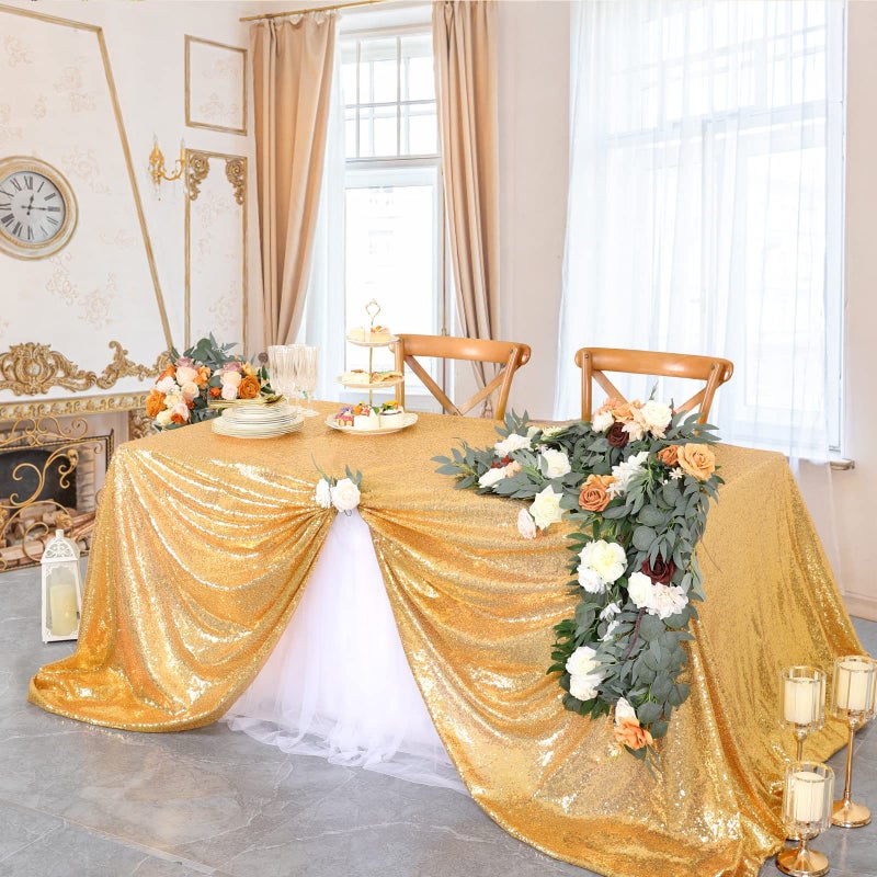 B.Cool B-COOL Gold Sequin Tablecloth Birthday Table Cloths for Parties Rectangle Wedding Tablecloth Sparkly Sequin Fabric Tablecloth Christmas 90x90inches - Image 4
